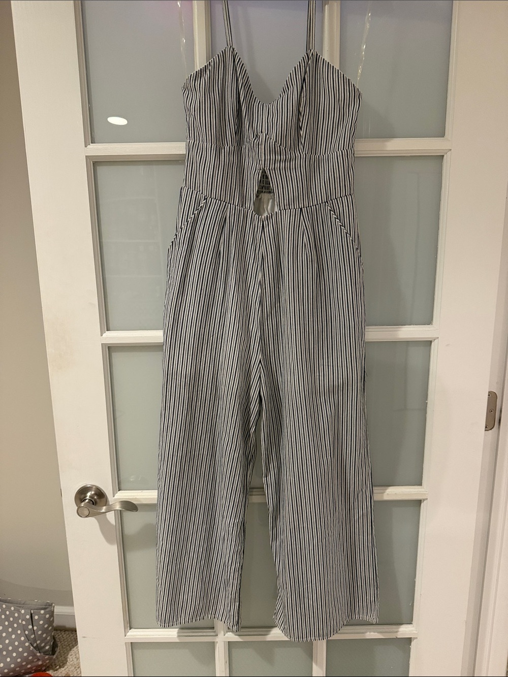 miami Black and White Striped Spaghetti Strap Jumpsuit